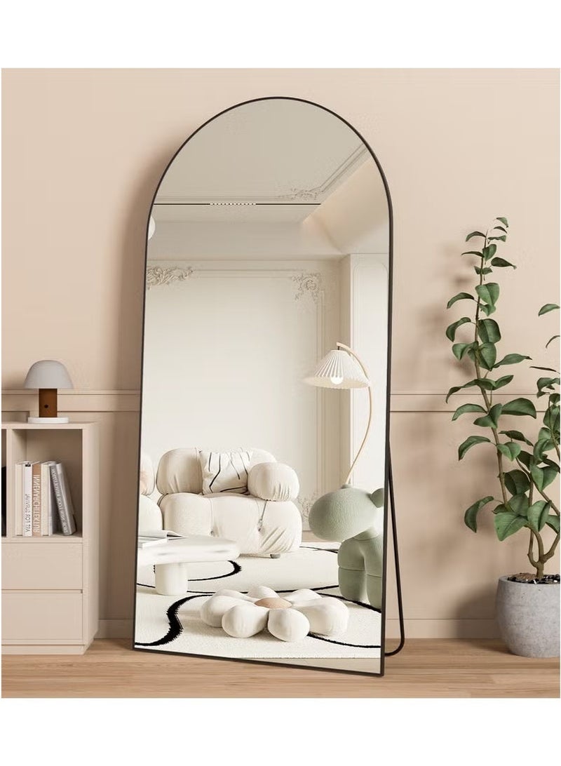 واي آند دي مرآة كاملة الطول 180 × 80 سم، مصنوعة من سبائك الألومنيوم المقوسة، كبيرة الحجم، مرآة ترتيب واردة على الجدار مع قاعدة، مثبتة في غرفة النوم، غرفة الاستحمام، غرفة المعيشة (أسود) - Image 2